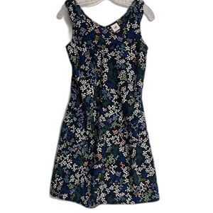 EUC Cabi Cinco Floral Shift Dress Blue/Multicolor V-Neck With Shoulder Bows Sz S